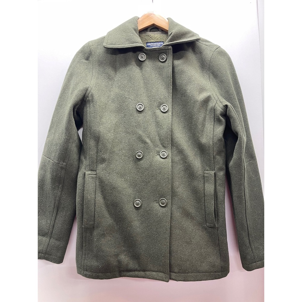 American Eagle Olive Green Wool Blend Pea Coat Double Breasted XS